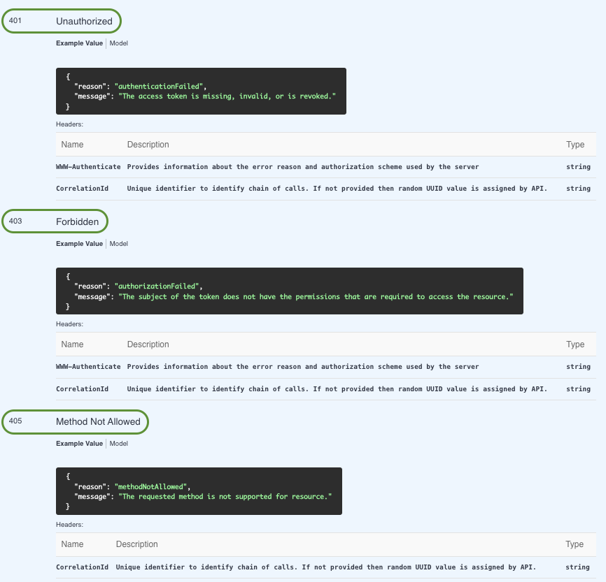 error codes